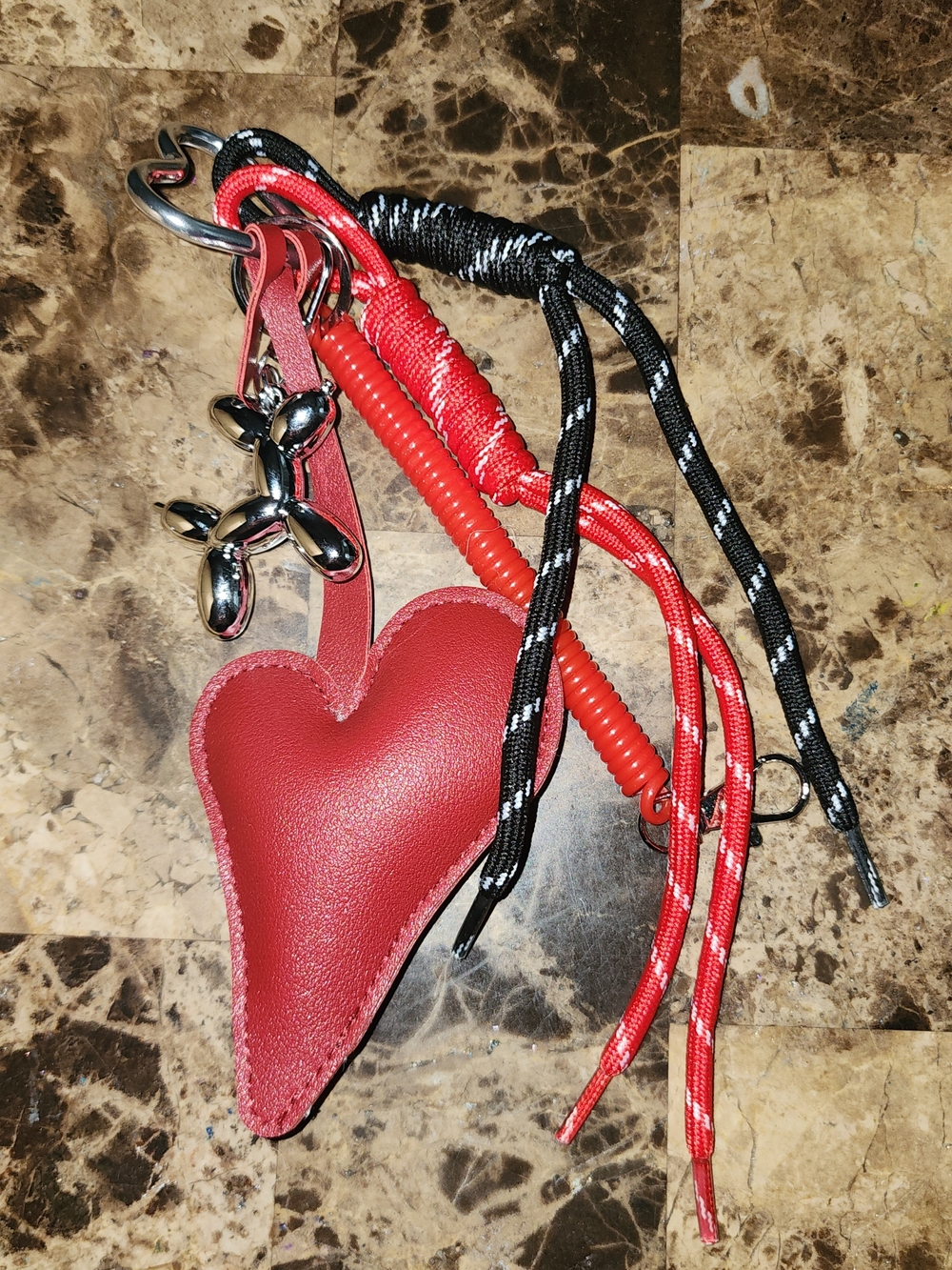 Red ❤️ Heart Keychain Charm with Black & Red Cord Accents